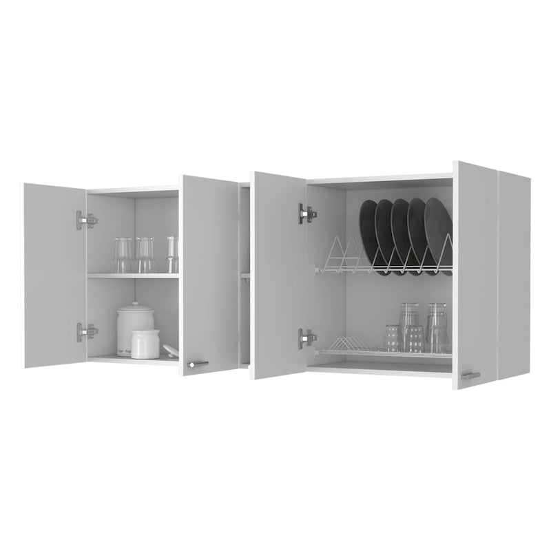 59" White Wood Wall Mounted Accent Cabinet with Four Doors