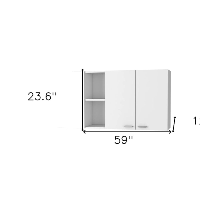 59" White Wood Wall Mounted Accent Cabinet with Four Doors