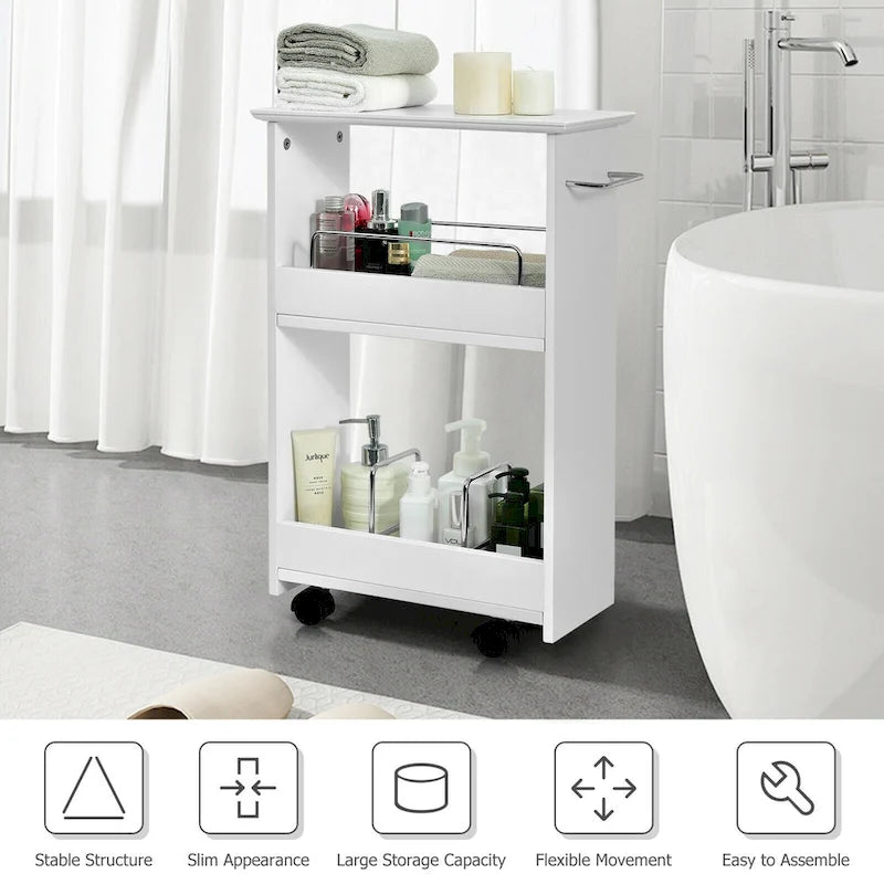 Slim Rolling Storage Cart 3-Tier Bathroom Cabinet Mobile