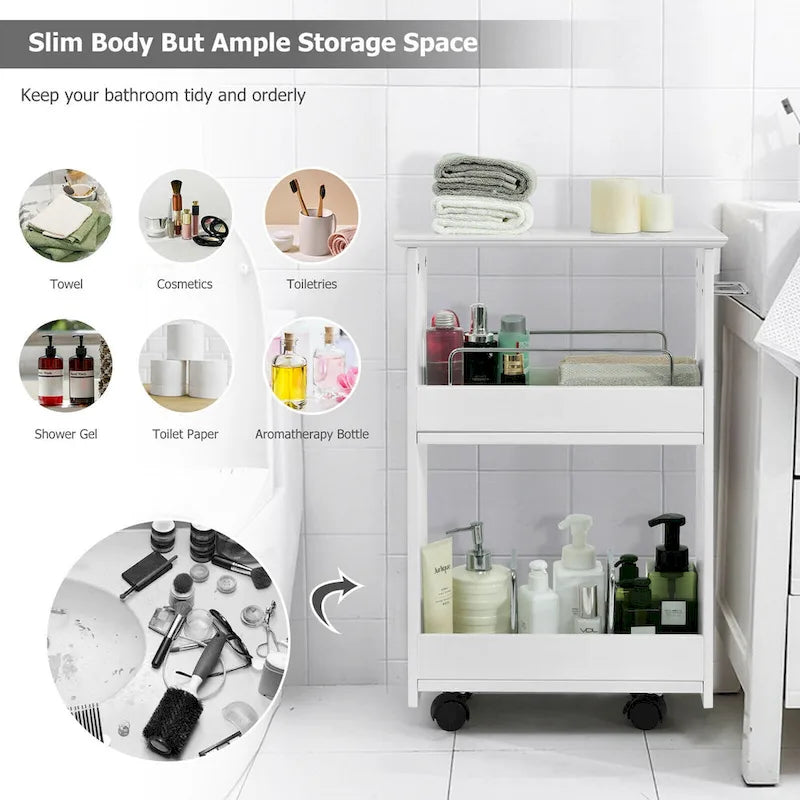 Slim Rolling Storage Cart 3-Tier Bathroom Cabinet Mobile