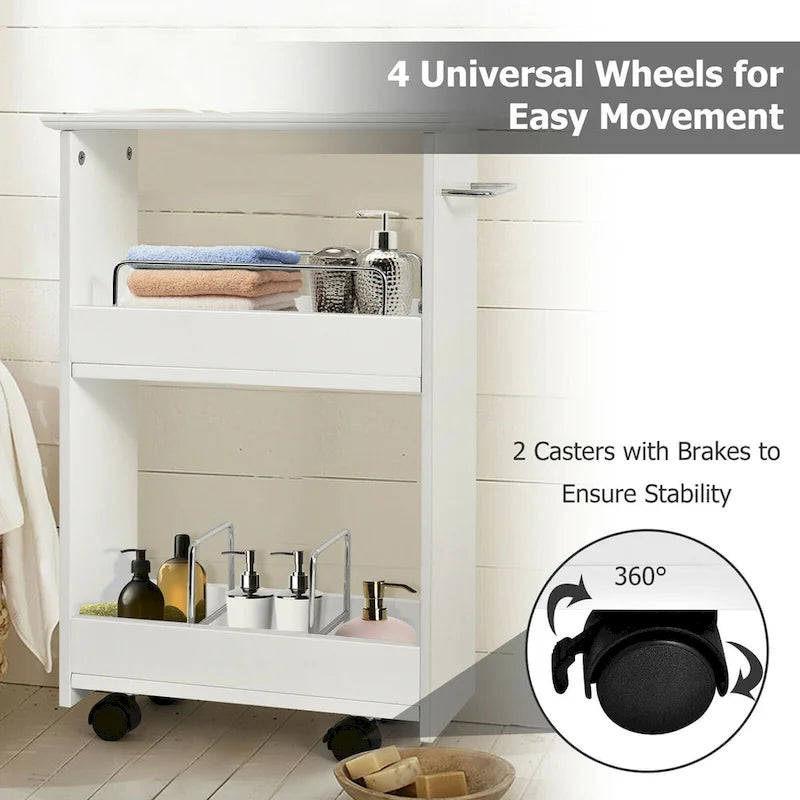 Slim Rolling Storage Cart 3-Tier Bathroom Cabinet Mobile