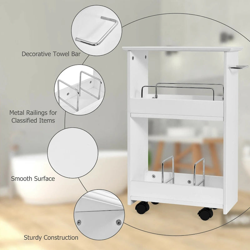 Slim Rolling Storage Cart 3-Tier Bathroom Cabinet Mobile