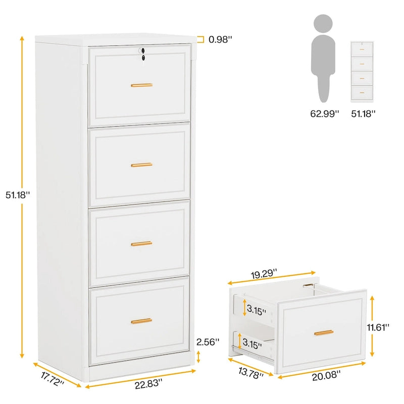 Vertical 4 Drawer File Cabinet with Lock and Key for Home Office