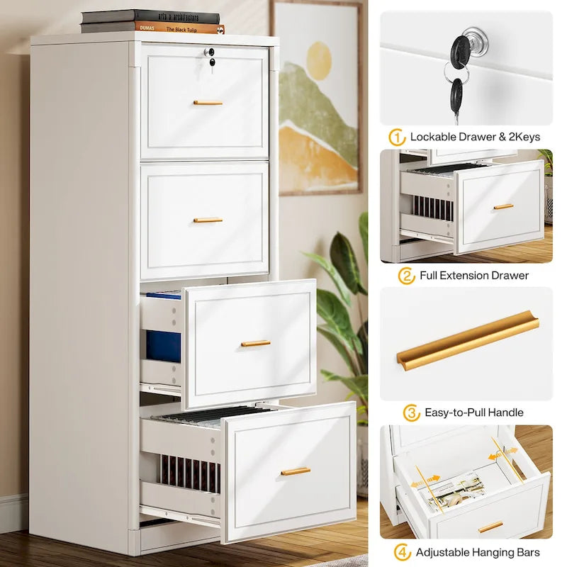 Vertical 4 Drawer File Cabinet with Lock and Key for Home Office