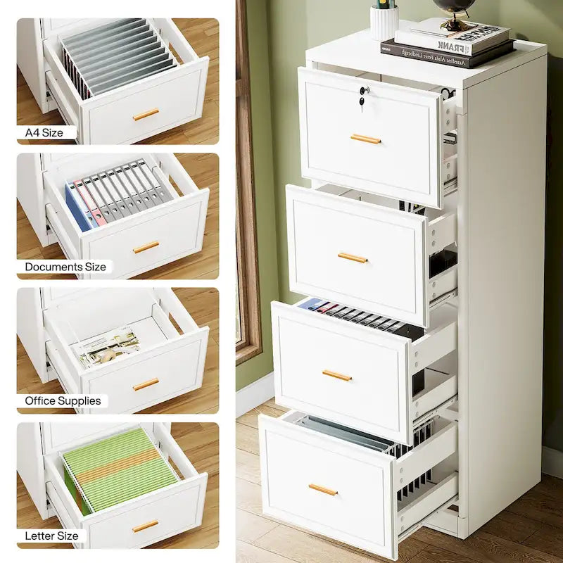 Vertical 4 Drawer File Cabinet with Lock and Key for Home Office