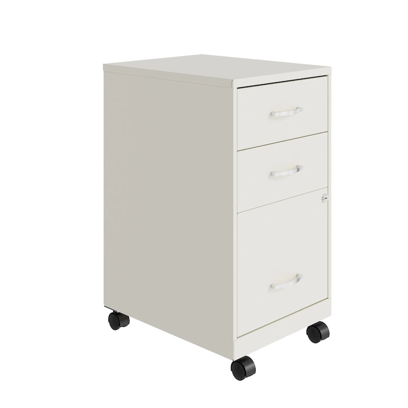 3-Drawer Mobile Metal File Cabinet, Pearl White
