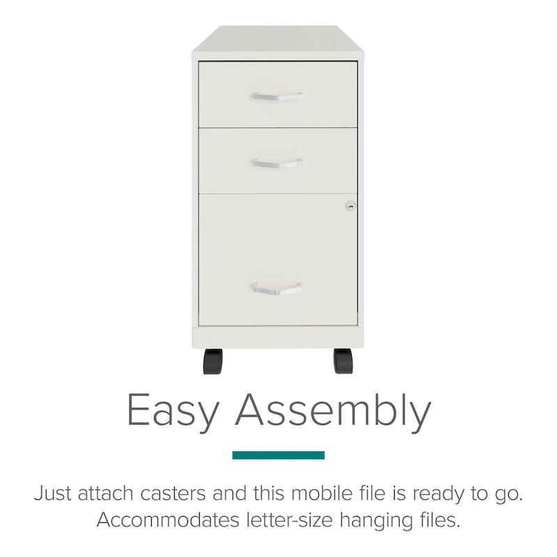 3-Drawer Mobile Metal File Cabinet, Pearl White