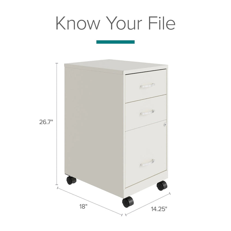 3-Drawer Mobile Metal File Cabinet, Pearl White