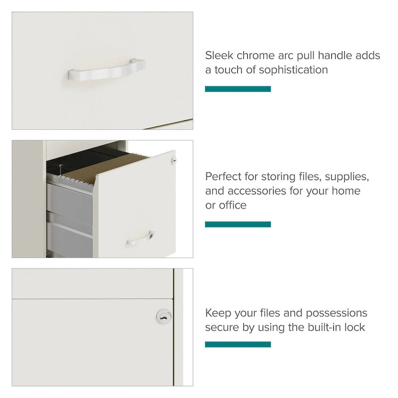 3-Drawer Mobile Metal File Cabinet, Pearl White
