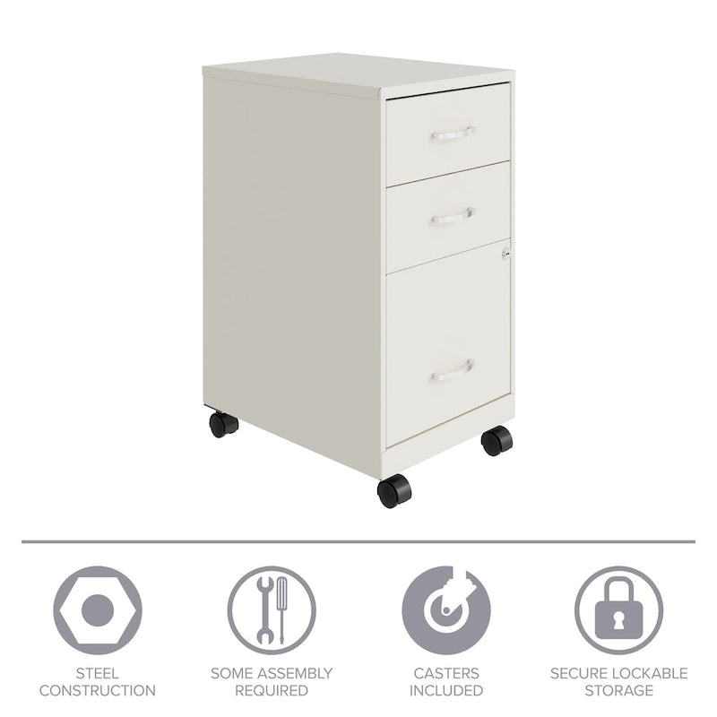 3-Drawer Mobile Metal File Cabinet, Pearl White