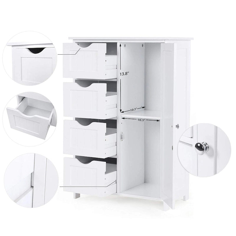 White Bathroom Storage Cabinet with Adjustable Shelf and Drawers