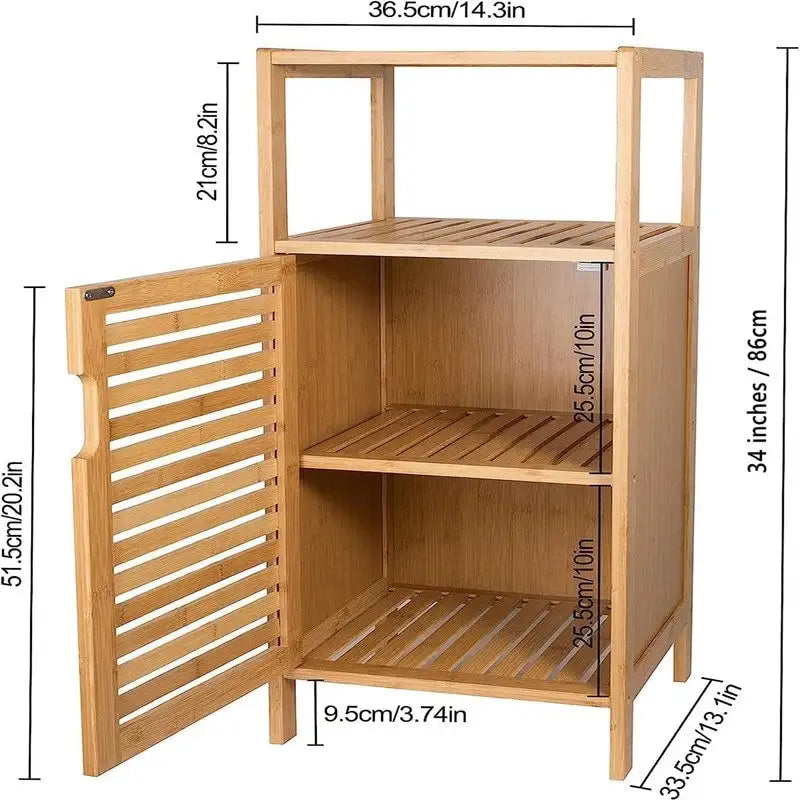 Bathroom Bamboo Storage Cabinet - 13.1D x 14.3W x 34H