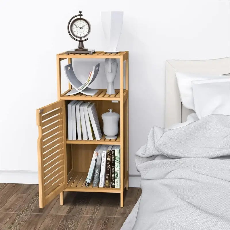 Bathroom Bamboo Storage Cabinet - 13.1D x 14.3W x 34H