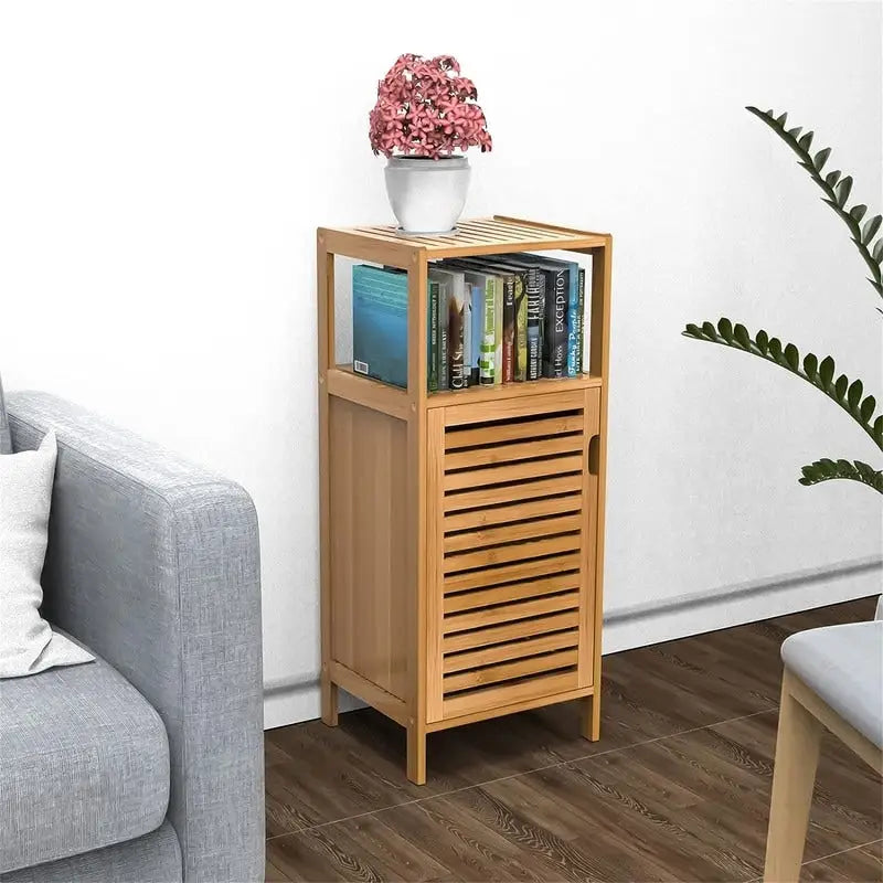 Bathroom Bamboo Storage Cabinet - 13.1D x 14.3W x 34H