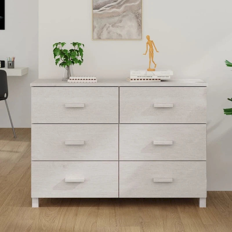 Solid Wood Pine Sideboard with 6 Drawers - 44.5 x 15.7 x 31.5"