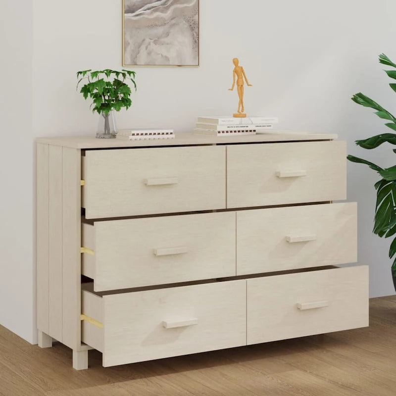 Solid Wood Pine Sideboard with 6 Drawers - 44.5 x 15.7 x 31.5"