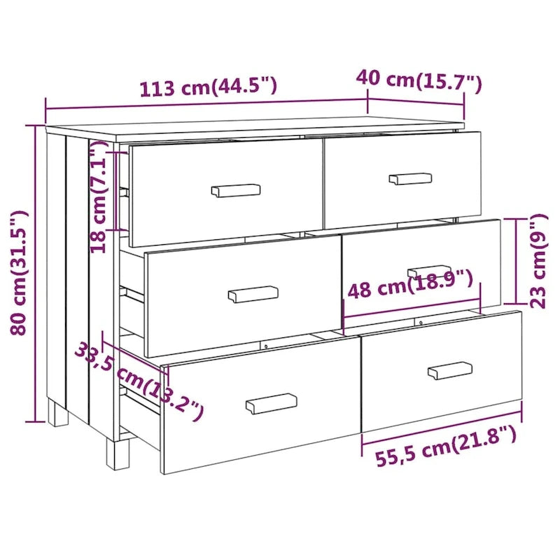 Solid Wood Pine Sideboard with 6 Drawers - 44.5 x 15.7 x 31.5"