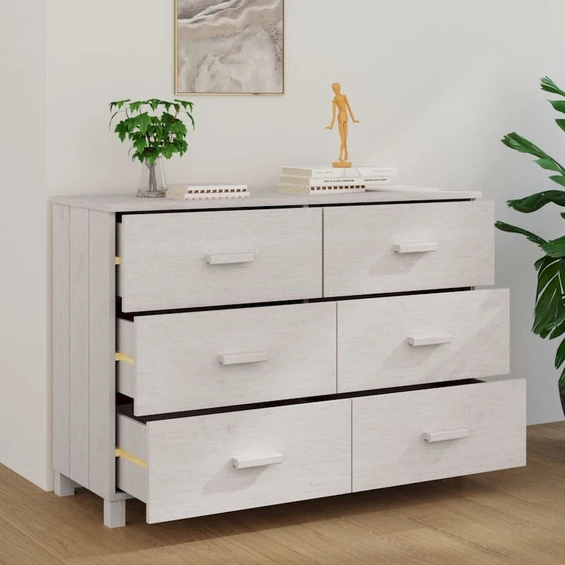 Solid Wood Pine Sideboard with 6 Drawers - 44.5 x 15.7 x 31.5"