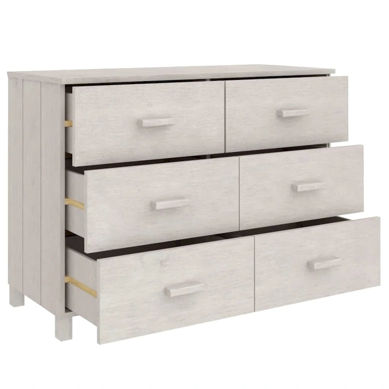 Solid Wood Pine Sideboard with 6 Drawers - 44.5 x 15.7 x 31.5"
