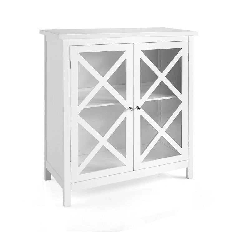 Buffet Cabinet with Tempered Glass Doors & Adjustable Shelves for Kitchen - 35.5 x 15.5 x 38 (L x W x H)