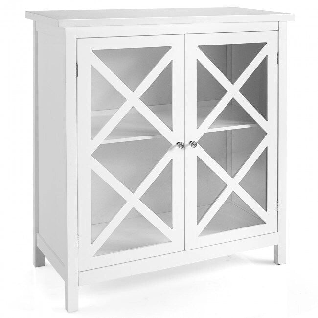 Buffet Cabinet with Tempered Glass Doors & Adjustable Shelves for Kitchen - 35.5 x 15.5 x 38 (L x W x H)