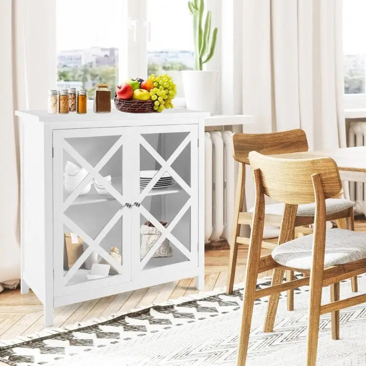 Buffet Cabinet with Tempered Glass Doors & Adjustable Shelves for Kitchen - 35.5 x 15.5 x 38 (L x W x H)