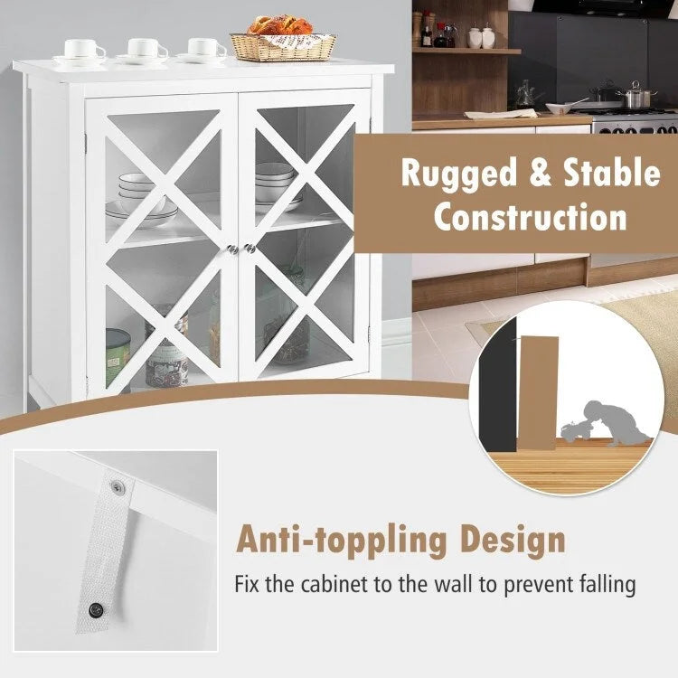 Buffet Cabinet with Tempered Glass Doors & Adjustable Shelves for Kitchen - 35.5 x 15.5 x 38 (L x W x H)