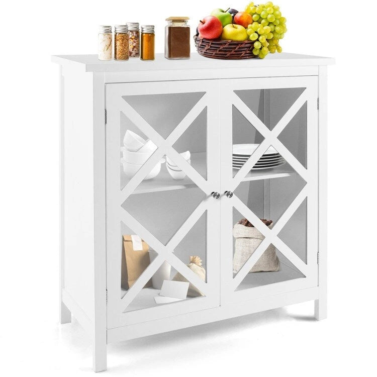 Buffet Cabinet with Tempered Glass Doors & Adjustable Shelves for Kitchen - 35.5 x 15.5 x 38 (L x W x H)