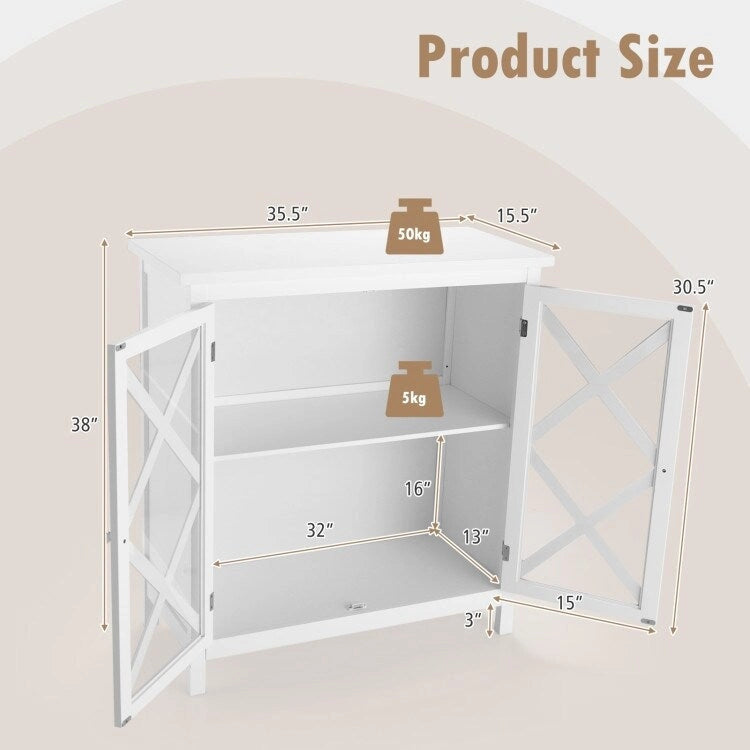 Buffet Cabinet with Tempered Glass Doors & Adjustable Shelves for Kitchen - 35.5 x 15.5 x 38 (L x W x H)
