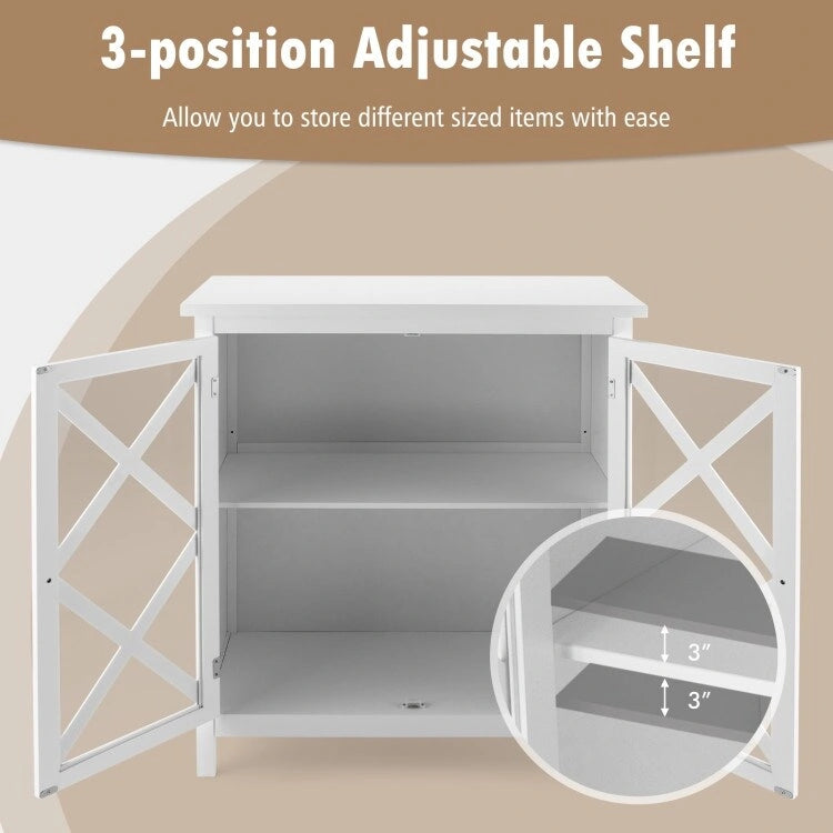 Buffet Cabinet with Tempered Glass Doors & Adjustable Shelves for Kitchen - 35.5 x 15.5 x 38 (L x W x H)