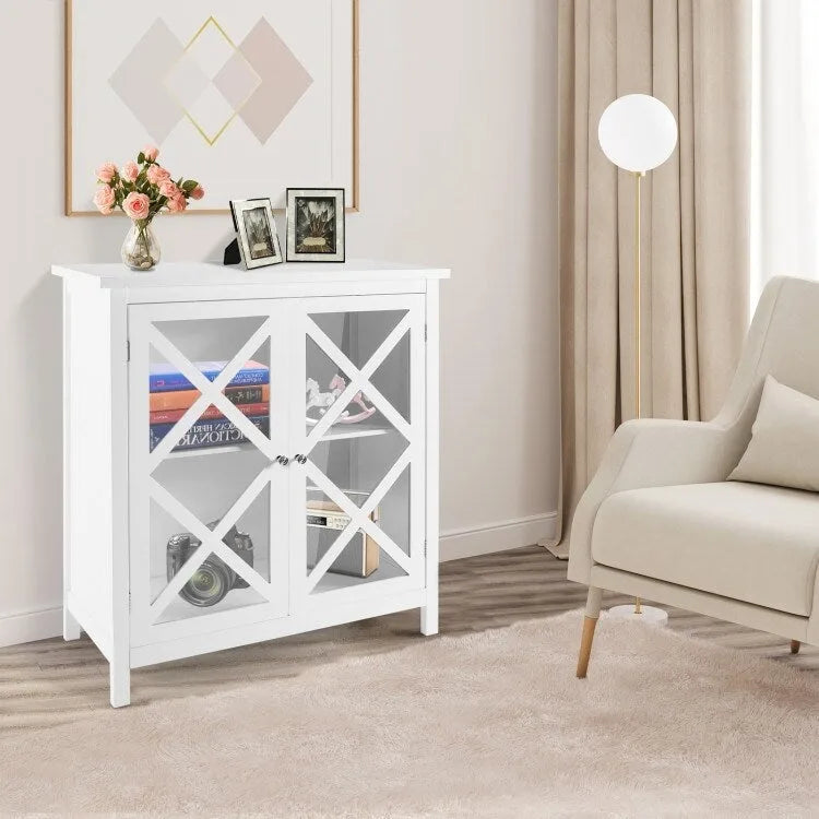 Buffet Cabinet with Tempered Glass Doors & Adjustable Shelves for Kitchen - 35.5 x 15.5 x 38 (L x W x H)