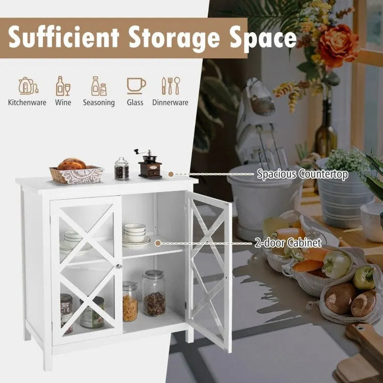 Buffet Cabinet with Tempered Glass Doors & Adjustable Shelves for Kitchen - 35.5 x 15.5 x 38 (L x W x H)