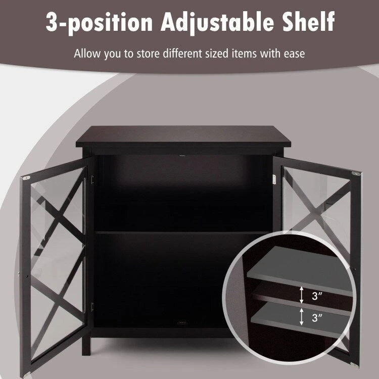 Buffet Cabinet with Tempered Glass Doors & Adjustable Shelves for Kitchen - 35.5 x 15.5 x 38 (L x W x H)