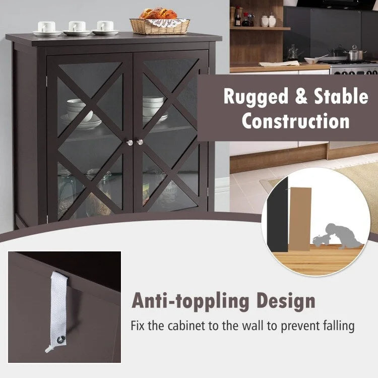 Buffet Cabinet with Tempered Glass Doors & Adjustable Shelves for Kitchen - 35.5 x 15.5 x 38 (L x W x H)