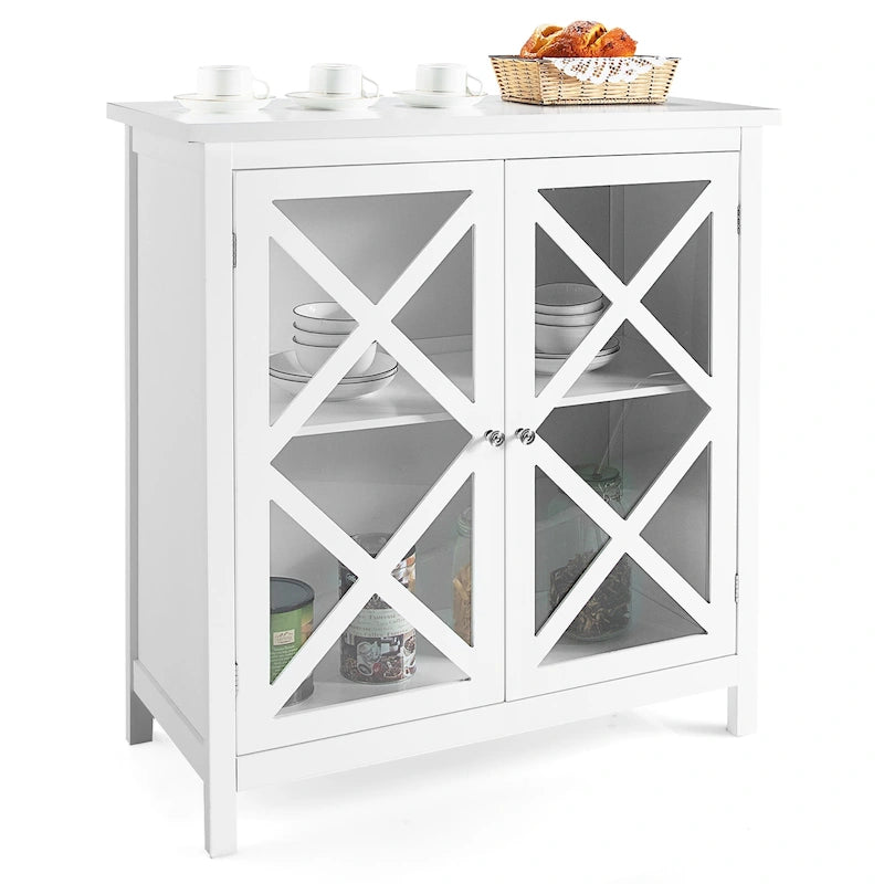 Kitchen Buffet Sideboard Storage Cabinet with Glass Doors