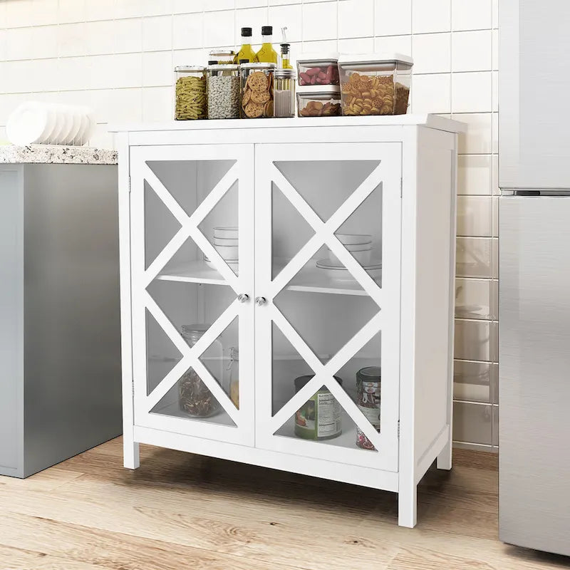 Kitchen Buffet Sideboard Storage Cabinet with Glass Doors