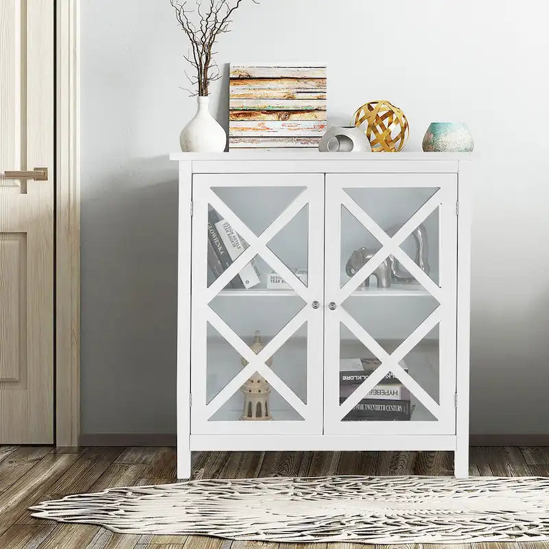 Kitchen Buffet Sideboard Storage Cabinet with Glass Doors
