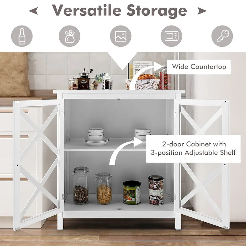 Kitchen Buffet Sideboard Storage Cabinet with Glass Doors
