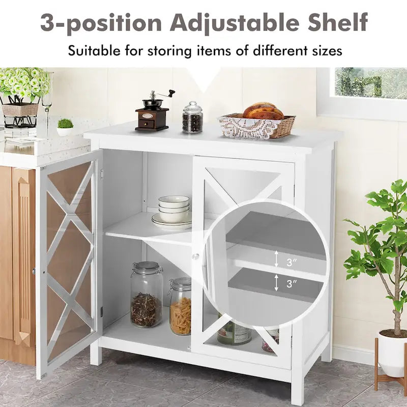 Kitchen Buffet Sideboard Storage Cabinet with Glass Doors