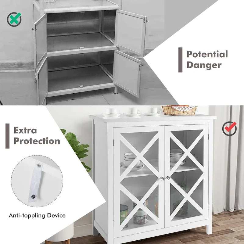 Kitchen Buffet Sideboard Storage Cabinet with Glass Doors