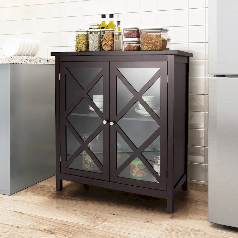 Kitchen Buffet Sideboard Storage Cabinet with Glass Doors