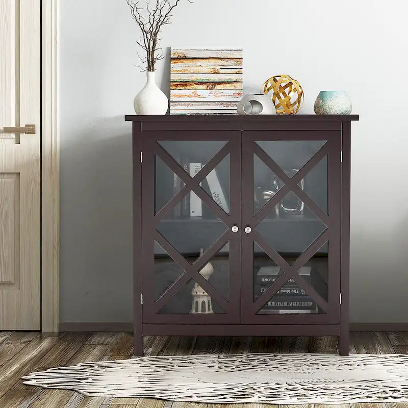 Kitchen Buffet Sideboard Storage Cabinet with Glass Doors