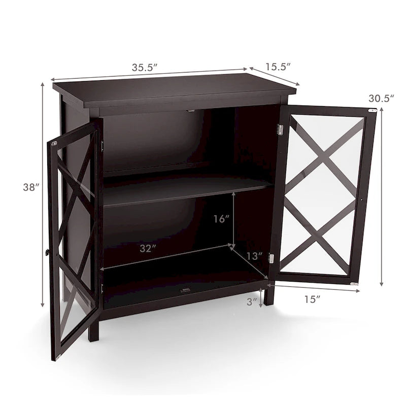 Kitchen Buffet Sideboard Storage Cabinet with Glass Doors