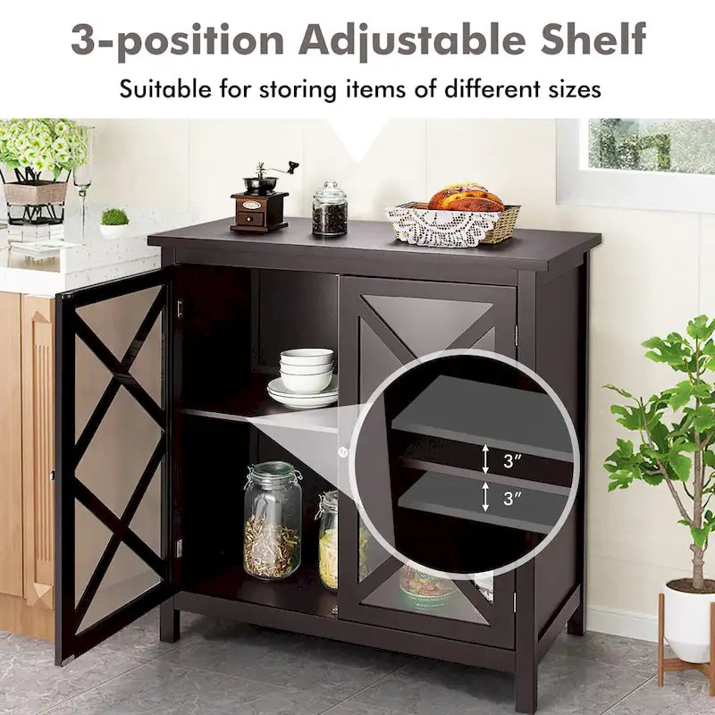 Kitchen Buffet Sideboard Storage Cabinet with Glass Doors
