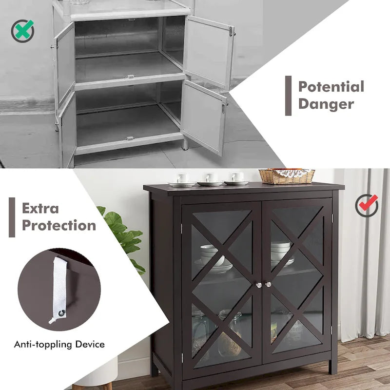 Kitchen Buffet Sideboard Storage Cabinet with Glass Doors
