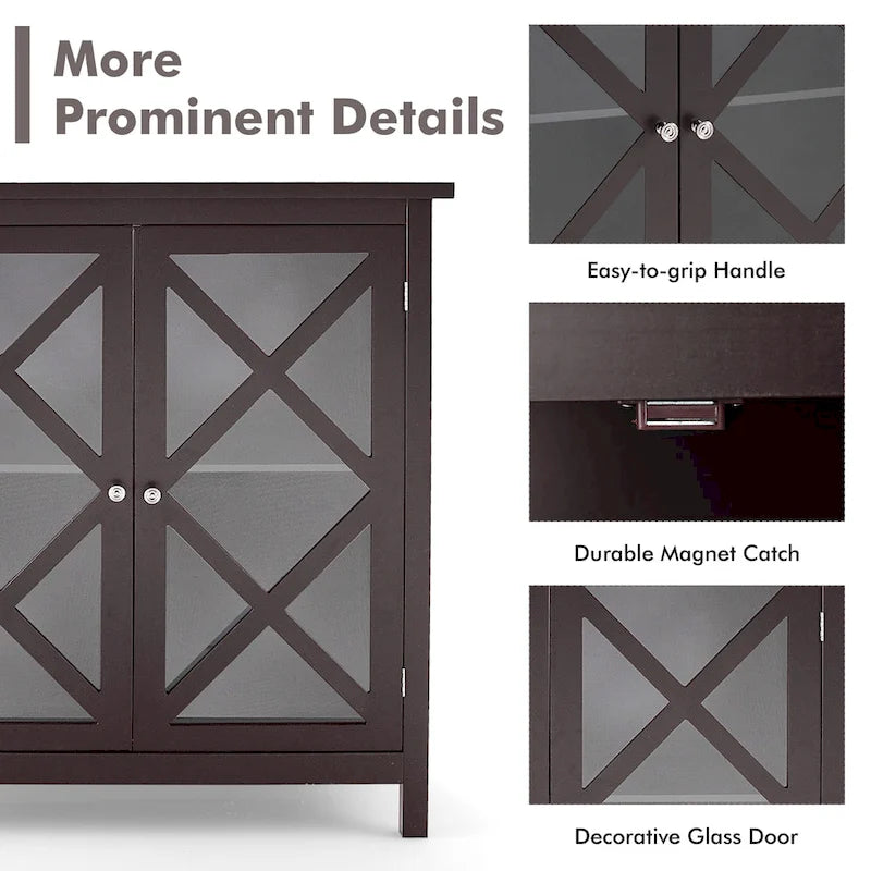 Kitchen Buffet Sideboard Storage Cabinet with Glass Doors