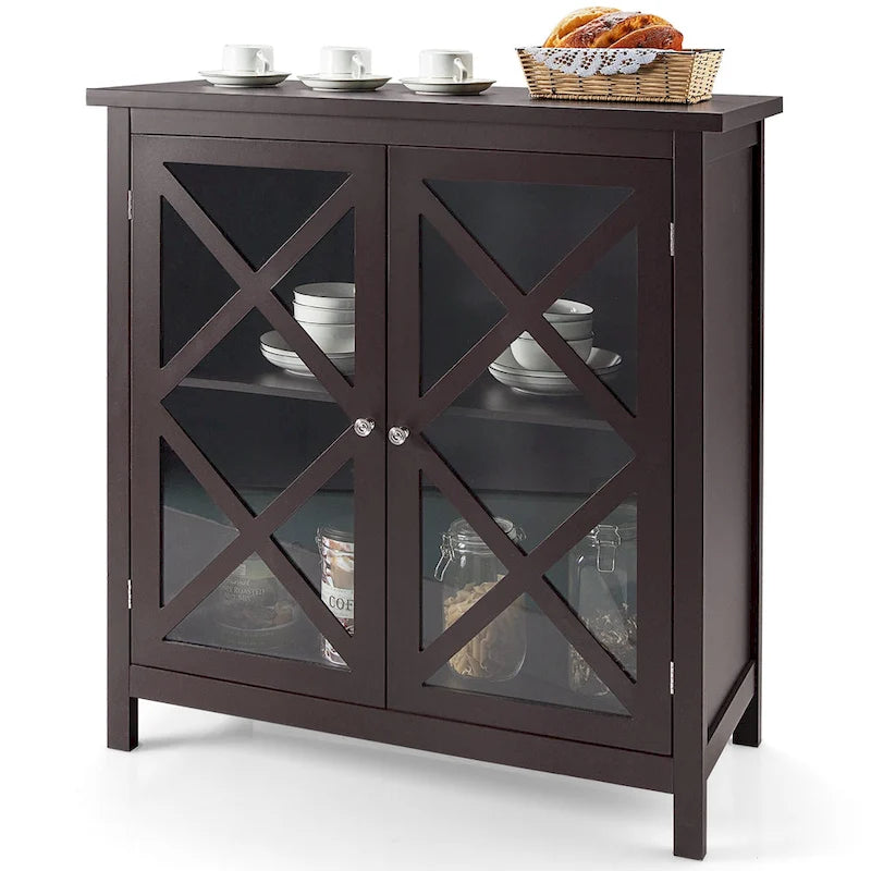 Kitchen Buffet Sideboard Storage Cabinet with Glass Doors