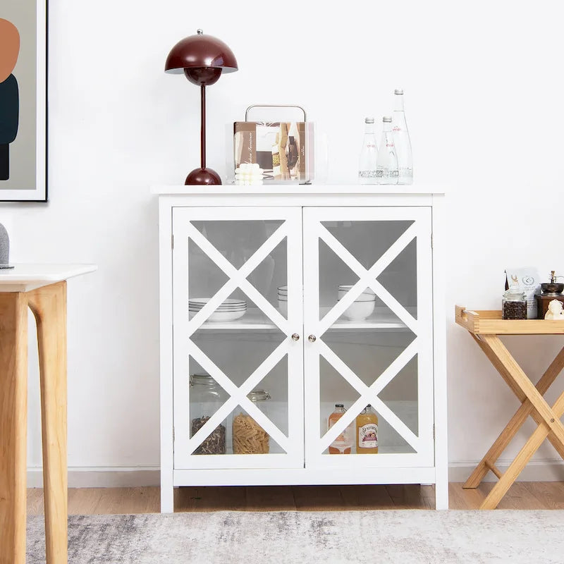 Kitchen Buffet Sideboard Storage Cabinet with Glass Doors