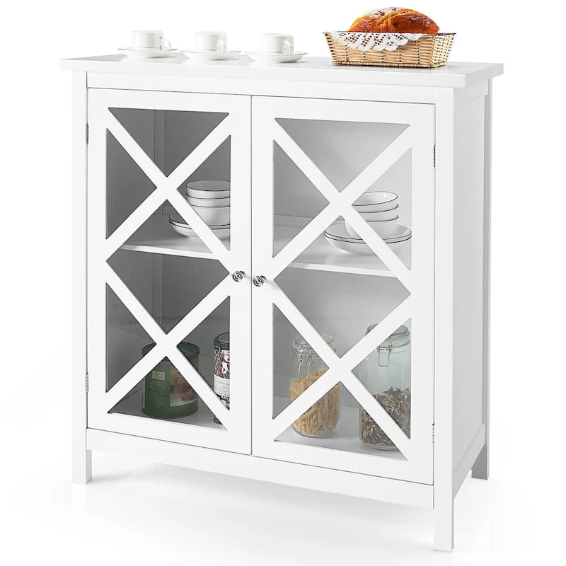 Kitchen Buffet Sideboard Storage Cabinet with Glass Doors
