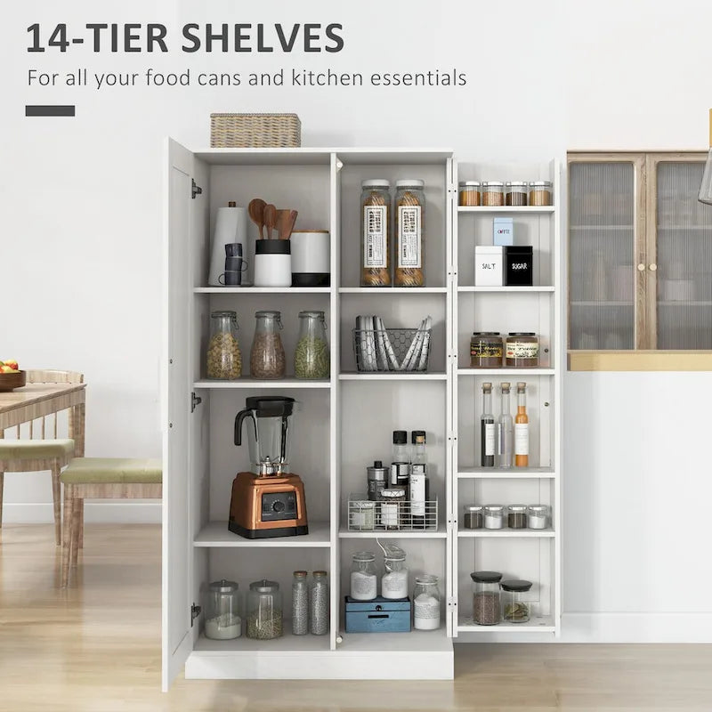 Kitchen Pantry Storage Cabinet, 14-Tier Freestanding Kitchen Cupboard with 2 Doors, Adjustable Shelves for Living Room